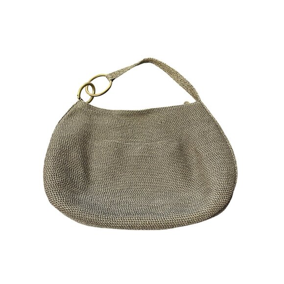Eric Javits Handbags - Eric Javits New York Metallic Woven Raffi Hobo Bag Brown with Gold-Ring Detail
